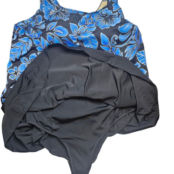 Maxine Instant Minimizer Faux Skirtini Black/Blue/Metallic Silver Plus Size 26W - Picture 7 of 10